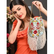 Odette Blue Shade Embroidered Structural Tassel Potli