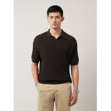 Arrow Men Brown Cotton Collar Neck Relaxed Fit Polo T-Shirt (M)