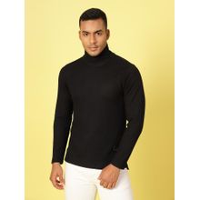 RIGO Men Black Waffle Knit Turtle Neck T-Shirt