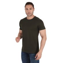 On Loop Military Green Solid Mens Round Neck T-shirt
