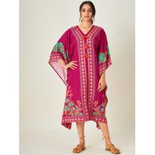 The Kaftan Company Pink Patterned Borders And Flora Resort Dress