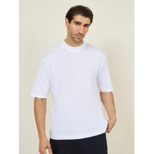 Styli Elevate Men White Solid Mock Neck Oversized T-Shirt