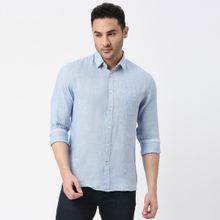 Dragon Hill Full Sleeves Sky Blue Pure Linen Shirt with Pocket
