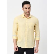 Dragon Hill Full Sleeves Lemon Yellow Pure Linen Shirt with Pocket