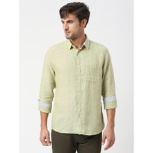 Dragon Hill Full Sleeves Olive Green Pure Linen Shirt with Pocket
