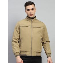 Monte Carlo Men Solid Khaki High Neck Full Sleeve Jacket