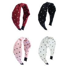 OOMPH Combo of 4 Pink- Black- White and Red Polka Dots Print Knotted Hair Band Head Band