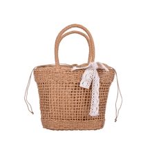 DENOVA Raffia Handbag with Lining & Bow