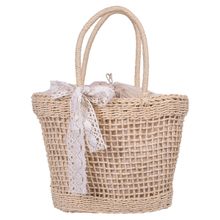 DENOVA Raffia Handbag with Lining & Bow