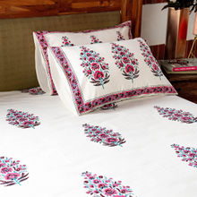 EK by Ekta Kapoor Cotton Floral Bed Linen White King Size Bedsheet With 2 Pillow Covers 120 TC