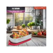 Signoraware Flat Stainless Steel Oval Container - 650Ml - Red