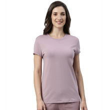Enamor Essentials Womens E047-Short Sleeve Crew Neck Slim Fit Stretch Cotton Tee - Purple