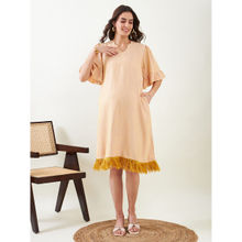 The Kaftan Company Beige Maternity Dress With Fringes
