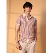 Campus Sutra Mens Blush Pink and Peach Orange Pastel Crochet Shirt