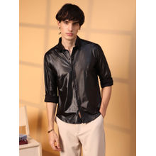 Campus Sutra Mens Obsidian Black Solid Suede Shirt