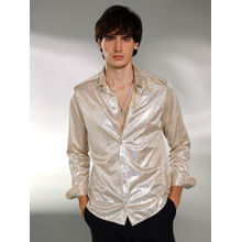 Campus Sutra Mens Metallic Beige Sheen Chevron Shirt