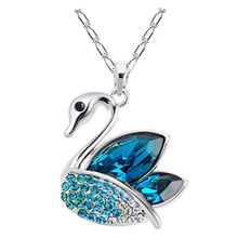 Peora Eterno Classic Platinum & Blue Swarovski Crystal Swan Pendant with Chain for Women (PX8P22)