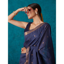 Likha Blue Bhagalpuri Festive Linen Zari Saree & Unstitched Blouse LIKSAR35 (Free Size)