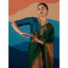 Likha Green Georgette Solid Zari Party Wear Saree & Unstitched Blouse LIKSAR44 (Free Size)