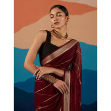 Likha Maroon Georgette Beads Or Stones Party Wear Saree & Unstitched Blouse LIKSAR45 (Free Size)