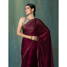 Likha Maroon Satin Solid Embellished and Sequined Saree with Unstitched Blouse LIKSAR19 (Free Size)