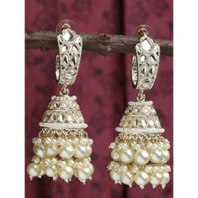 OOMPH Gold Jadau Kundan & Pearl Ethnic Lrage Drop Jhumka Earrings