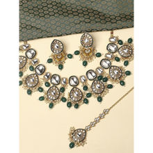 OOMPH Green Meenakari & Kundan Beads Necklace Set with Jhumka Earrings & Maangtikka