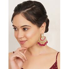 BeAbhika Pink Royal Kundan Meenakari Chandbali Earrings