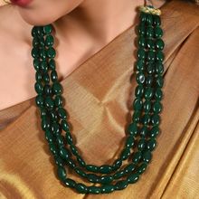 Ratnavali Jewels Three Layer Dark Green Onyx Stone Beads Necklace