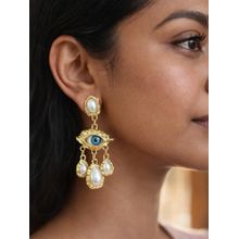 ISHKAARA Women Evil Eye Pearl Dangler Earrings