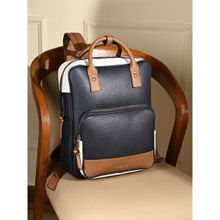 Accessorize London Womens Faux Leather Navy Blue Pocket Handle Backpack with 12 inch Laptop Sleeve
