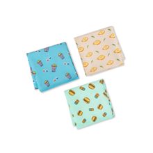 hexafun 100 Perc Organic Cotton Mens Hankies, Pack of 3, Food Theme
