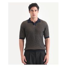 Rare Rabbit Mens Dot Navy Blue Cotton Fabric Polo T-shirt
