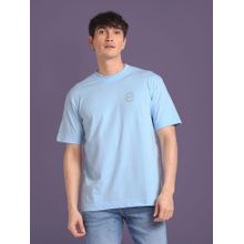 Flying Machine Men Blue Silicone Logo Oversized T-shirt
