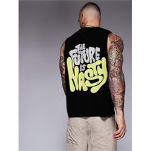 RIGO Men Black Terry Oversized Printed Vest T-Shirts