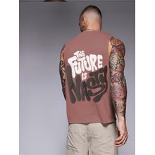 RIGO Men Mauve Terry Oversized Printed Vest T-Shirts
