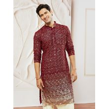 Vastramay Mens Maroon Georgette Kurta