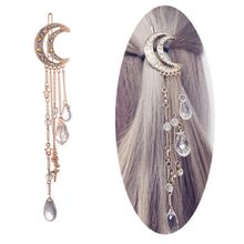 OOMPH Jewellery Gold Tone Large Moon Shape Tassel & Beads HairPin / HairClip