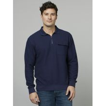 CELIO Solid Navy Blue Long Sleeves Sweatshirt