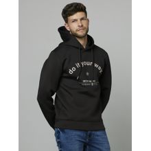 CELIO Printed Black Long Sleeves Hooded Fashion Sweatshirt