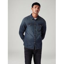 Levi's Blue Men's Solid Slim Fit Denim Shirt