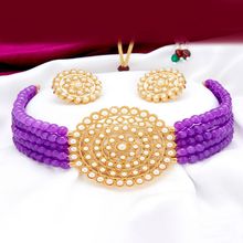 Sukkhi Classic Gold Plated Purple Pearl Choker Necklace Set For Women