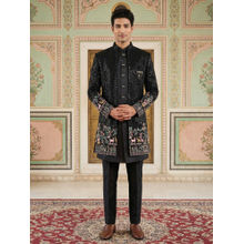 Jompers Men’s Black Heavily Embroidered Indo-Western Kurta with Sherwani & Pant