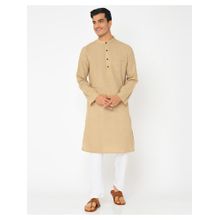 Fabindia Men Beige Cotton Solid Straight Kurta