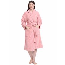 Creeva Pink Solid 100% Cotton Bath Robe