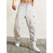 Hubberholme Mens Grey Smart Casual Summer Cotton Loose Fit Mid Rise Cargo Pant