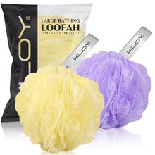 KLOY Large Bath Loofah Sponge Scrubber Exfoliator - Purple And Yellow (Pack Of 2 )