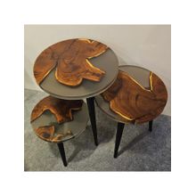 Wewood Nesting Table Teak Wood with Tinted Resin Finish-Gloss (Set Of 3)