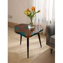 Wewood Coffee Table Teak Wood With Aqua Blue Resin Finish