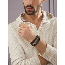 Aatmana Men Set Of 3 Beaded Brass Elasticated Bracelet